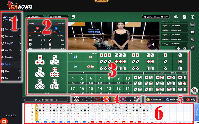 Giao diện cá cược Tài Xỉu online tại GA6789